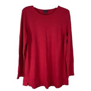 J Jill Wearever Women's Medium Top Red Stretch Long Sleeve V Neck Comfort Tunic